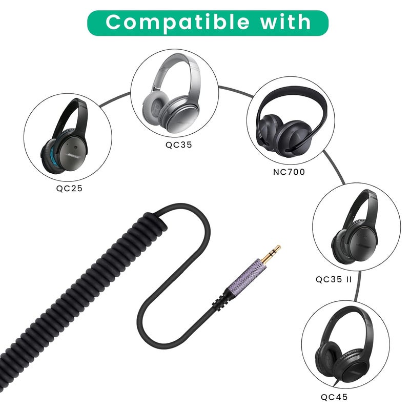 weishan Coiled Audio Cable Compatible with Bose QuietComfort Ultra QC45 / QC35 / QC25 / NC700 Headphones, 2.5mm to 3.5mm(1/8”) Extension Aux Cord 4ft to 14ft - Image 2